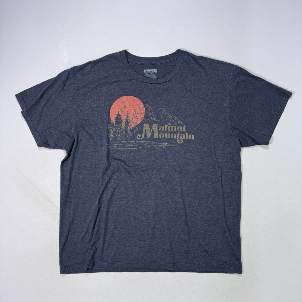Marmot Mountain Graphic T-Shirt Men XL Grey Organic Cotton Outdoor Cabin Outdoor